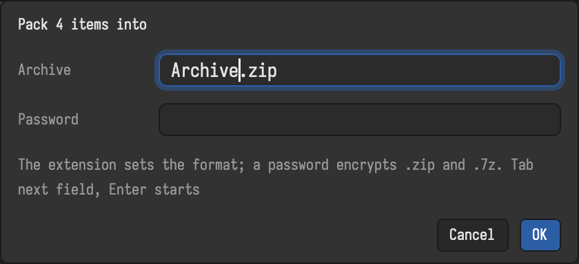 Packing into an archive