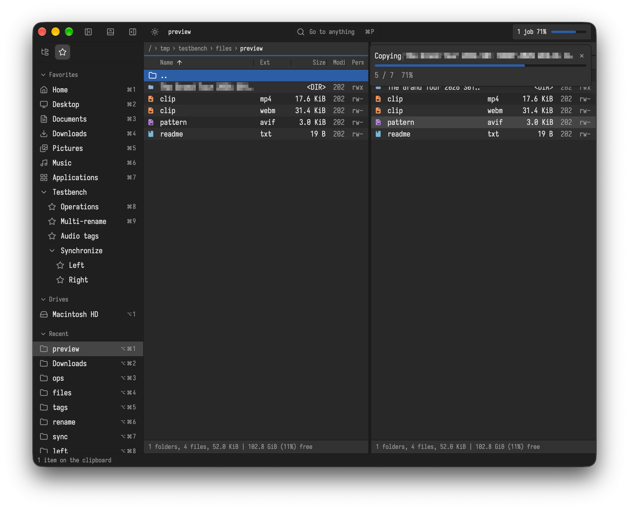 The progress of a copy, top right