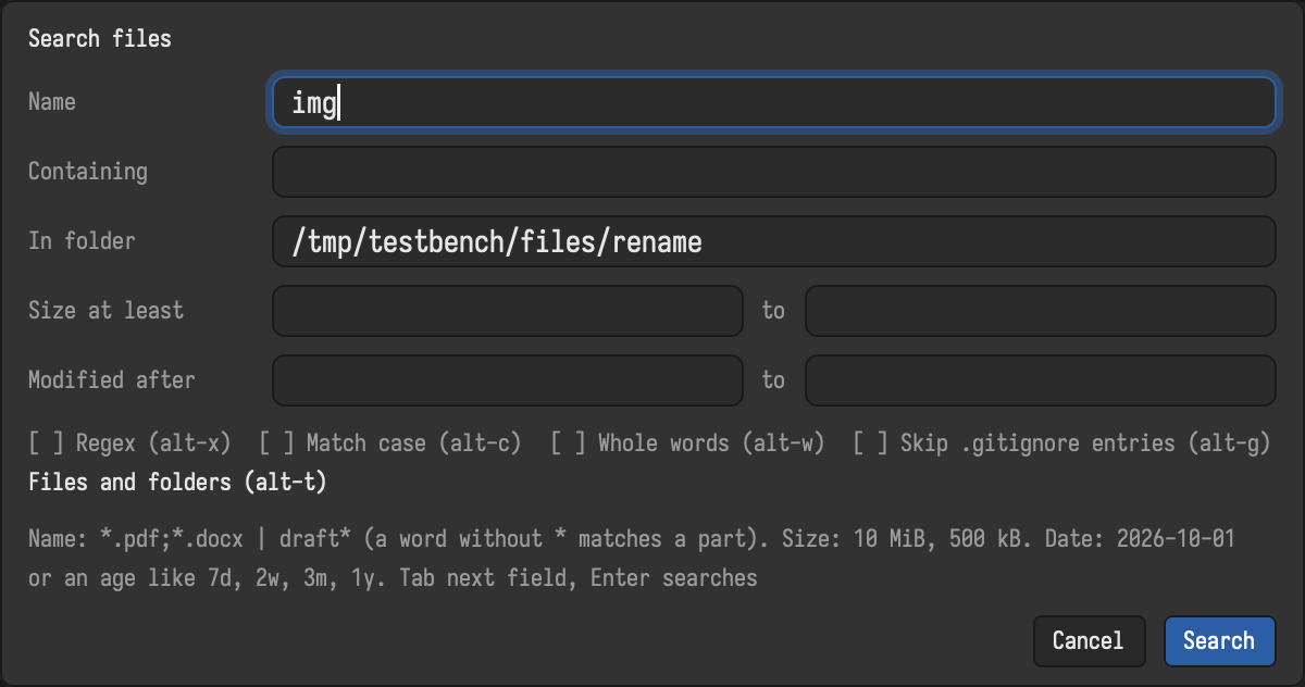 The search dialog