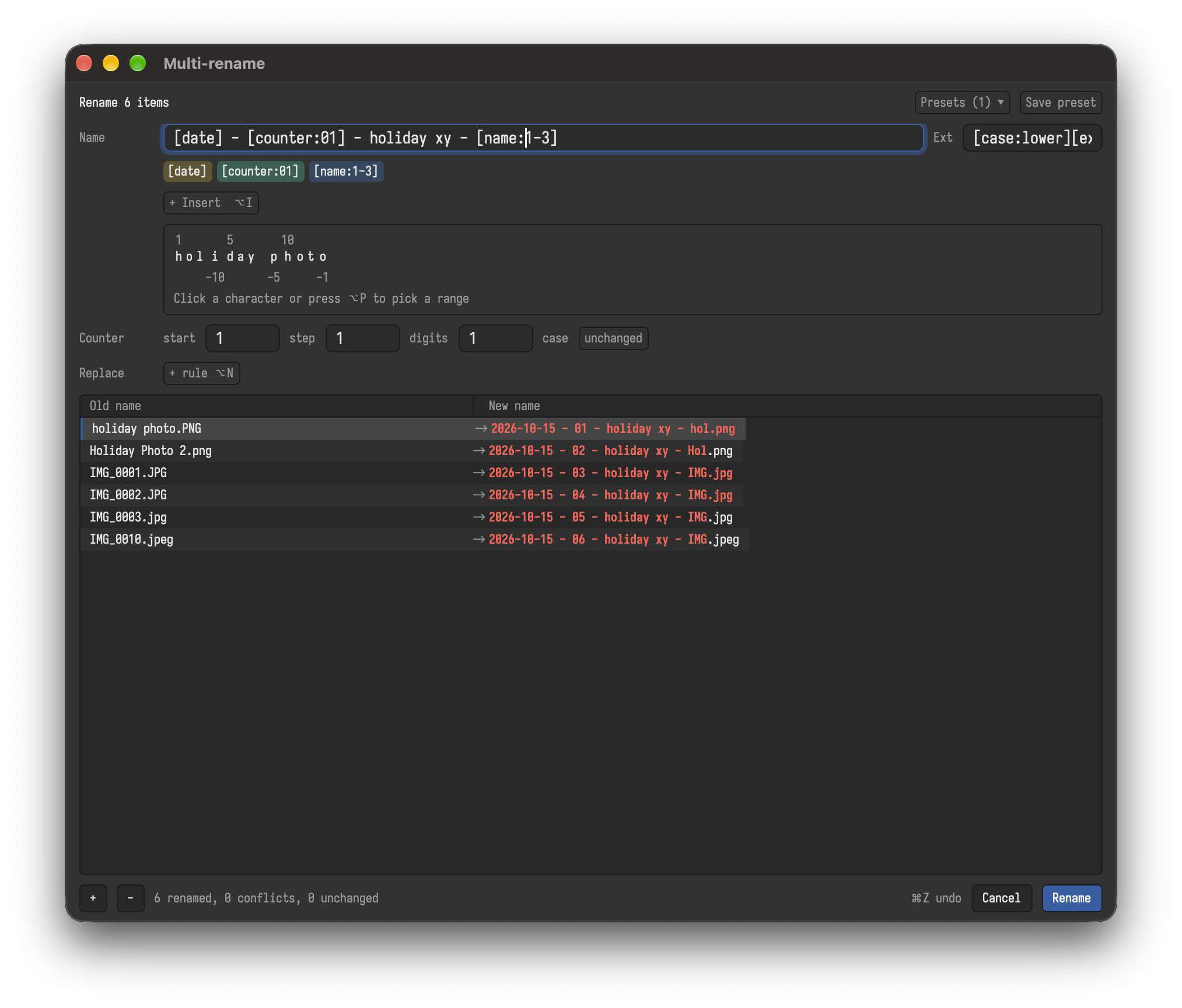 The multi-rename window