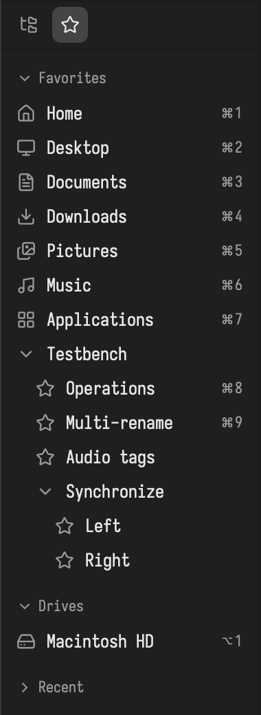 The sidebar with favorites and drives