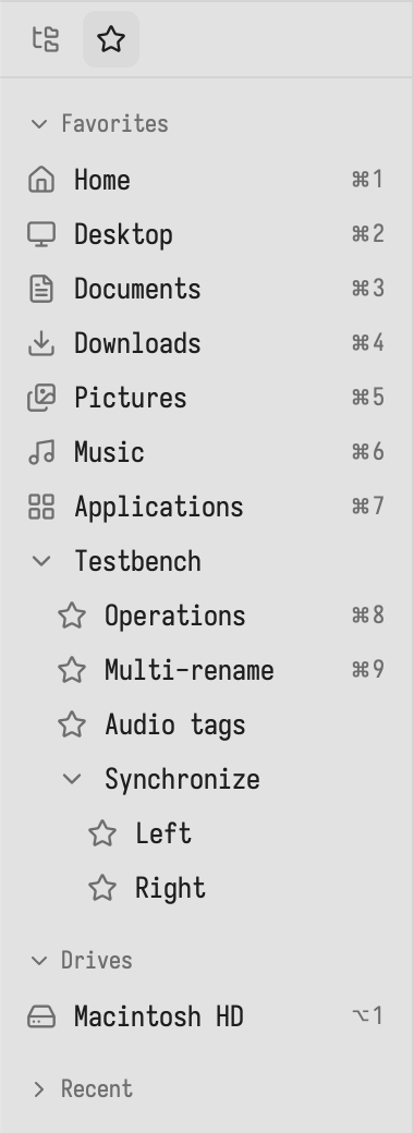 The sidebar with favorites and drives